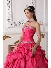 Hot Pink Ball Gown Sweetheart Floor-length Taffeta Beading and Ruch Detachable Quinceanera Dress