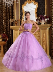 Lavender Ball Gown Strapless Floor-length Appliques Tulle Quinceanera Dress