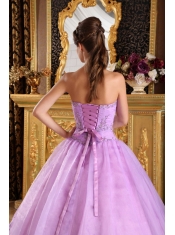 Lavender Ball Gown Strapless Floor-length Appliques Tulle Quinceanera Dress