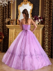 Lavender Ball Gown Strapless Floor-length Appliques Tulle Quinceanera Dress