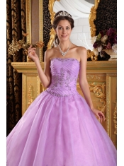 Lavender Ball Gown Strapless Floor-length Appliques Tulle Quinceanera Dress