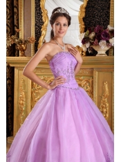 Lavender Ball Gown Strapless Floor-length Appliques Tulle Quinceanera Dress