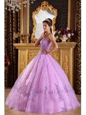 Lavender Ball Gown Strapless Floor-length Appliques Tulle Quinceanera Dress