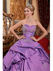 Lavender Ball Gown Sweetheart Floor-length Taffeta Appliques Quinceanera Dress