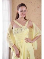 Light Yellow Empire Asymmetrical Floor-length Chiffon Beading and Rhinestones Prom / Evening Dress