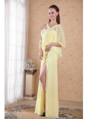 Light Yellow Empire Asymmetrical Floor-length Chiffon Beading and Rhinestones Prom / Evening Dress Light Yellow Empire Asymmetrical Floor-length Chiffon Beading and Rhinestones Prom / Evening Dress