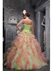 Colorful Ball Gown Strapless Floor-length Taffeta and Organza Hand Made Flowers Quinceanera Dress