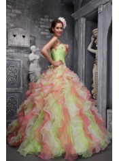 Colorful Ball Gown Strapless Floor-length Taffeta and Organza Hand Made Flowers Quinceanera Dress