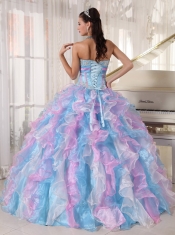 Multi-color Ball Gown Sweetheart Floor-length Organza   Appliques Quinceanera Dress