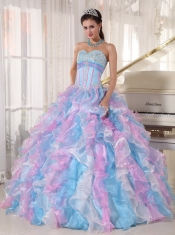 Multi-color Ball Gown Sweetheart Floor-length Organza   Appliques Quinceanera Dress
