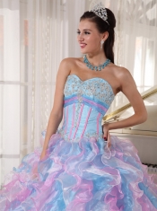 Multi-color Ball Gown Sweetheart Floor-length Organza   Appliques Quinceanera Dress