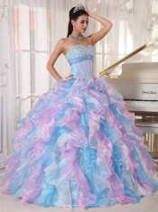 Multi-color Ball Gown Sweetheart Floor-length Organza   Appliques Quinceanera Dress