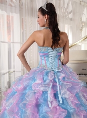 Multi-color Ball Gown Sweetheart Floor-length Organza   Appliques Quinceanera Dress