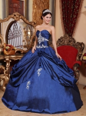 Navy Blue Ball Gown Sweetheart Floor-length Satin Appliques Quinceanera Dress