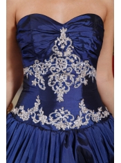 Navy Blue Ball Gown Sweetheart Floor-length Satin Appliques Quinceanera Dress