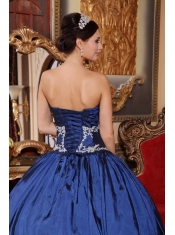 Navy Blue Ball Gown Sweetheart Floor-length Satin Appliques Quinceanera Dress