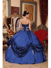 Navy Blue Ball Gown Sweetheart Floor-length Satin Appliques Quinceanera Dress