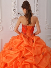 Orange Red Ball Gown Sweetheart Court Train Taffeta   Beading and Appliques Quinceanera Dress