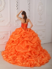 Orange Red Ball Gown Sweetheart Court Train Taffeta   Beading and Appliques Quinceanera Dress