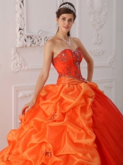 Orange Red Ball Gown Sweetheart Court Train Taffeta   Beading and Appliques Quinceanera Dress