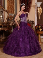 Purple A-line Sweetheart Floor-length Organza Beading Quinceanera Dress