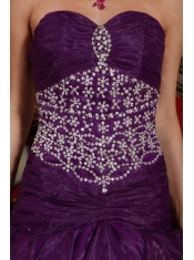 Purple A-line Sweetheart Floor-length Organza Beading Quinceanera Dress
