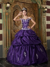 Purple Ball Gown Off The Shoulder Floor-length Taffeta Appliques Quinceanera Dress