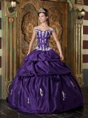 Purple Ball Gown Off The Shoulder Floor-length Taffeta Appliques Quinceanera Dress