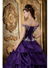 Purple Ball Gown Off The Shoulder Floor-length Taffeta Appliques Quinceanera Dress