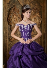 Purple Ball Gown Off The Shoulder Floor-length Taffeta Appliques Quinceanera Dress