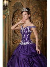 Purple Ball Gown Off The Shoulder Floor-length Taffeta Appliques Quinceanera Dress