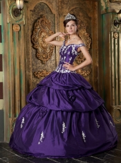 Purple Ball Gown Off The Shoulder Floor-length Taffeta Appliques Quinceanera Dress