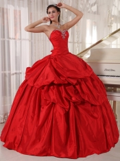 Red Ball Gown Sweetheart Floor-length Taffeta Beading Sweet 16 Dress