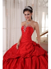 Red Ball Gown Sweetheart Floor-length Taffeta Beading Sweet 16 Dress