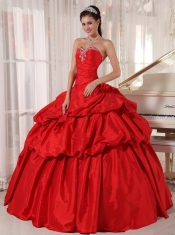 Red Ball Gown Sweetheart Floor-length Taffeta Beading Sweet 16 Dress