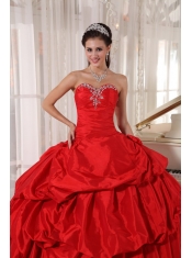 Red Ball Gown Sweetheart Floor-length Taffeta Beading Sweet 16 Dress