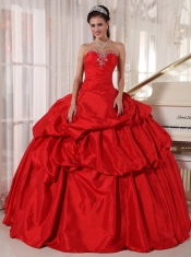 Red Ball Gown Sweetheart Floor-length Taffeta Beading Sweet 16 Dress