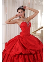 Red Ball Gown Sweetheart Floor-length Taffeta Beading Sweet 16 Dress