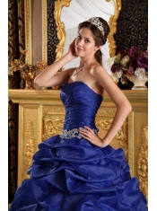 Royal Blue Ball Gown Strapless Floor-length Pick-ups Taffeta Quinceanera Dress