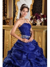 Royal Blue Ball Gown Strapless Floor-length Pick-ups Taffeta Quinceanera Dress