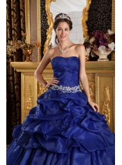 Royal Blue Ball Gown Strapless Floor-length Pick-ups Taffeta Quinceanera Dress