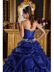Royal Blue Ball Gown Strapless Floor-length Pick-ups Taffeta Quinceanera Dress