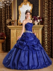 Royal Blue Ball Gown Strapless Floor-length Pick-ups Taffeta Quinceanera Dress