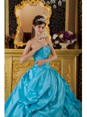 Teal Ball Gown Sweetheart Floor-length Taffeta and Organza Appliques Quinceanera Dress