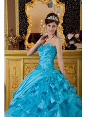 Teal Ball Gown Sweetheart Floor-length Taffeta and Organza Appliques Quinceanera Dress