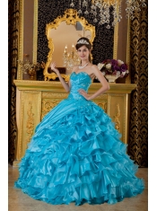 Teal Ball Gown Sweetheart Floor-length Taffeta and Organza Appliques Quinceanera Dress