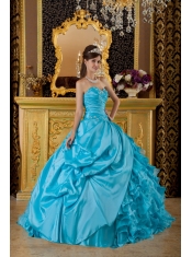Teal Ball Gown Sweetheart Floor-length Taffeta and Organza Appliques Quinceanera Dress