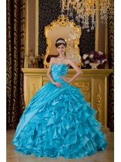 Teal Ball Gown Sweetheart Floor-length Taffeta and Organza Appliques Quinceanera Dress