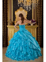 Teal Ball Gown Sweetheart Floor-length Taffeta and Organza Appliques Quinceanera Dress