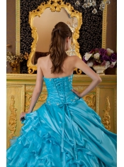 Teal Ball Gown Sweetheart Floor-length Taffeta and Organza Appliques Quinceanera Dress